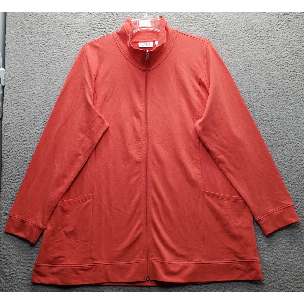 Denim & Co. Basic Jacket Womens XL Red Stand-Up Collar Long Sleeve Full Zip EUC